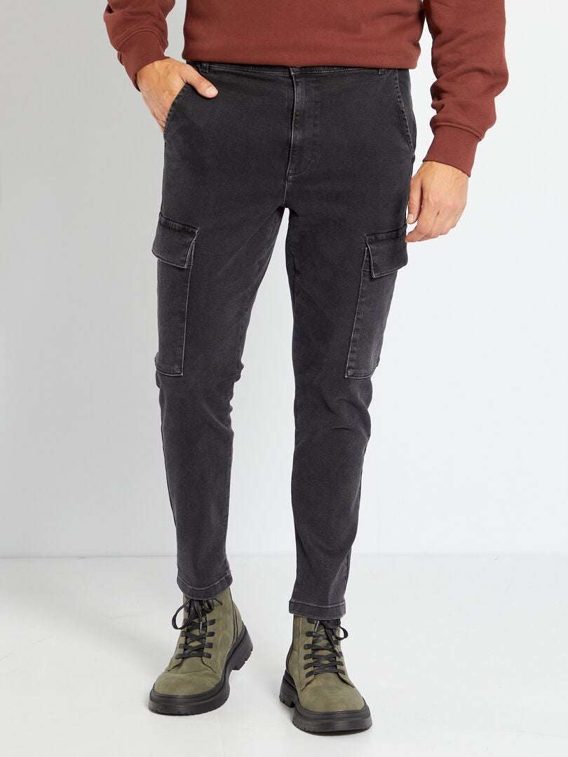 Straight-fit jeans met cargozakken ZWART - Kiabi
