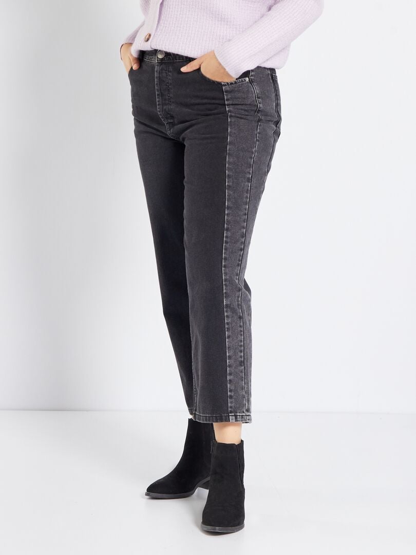 Straight-fit jeans met contrasterende strepen ZWART - Kiabi