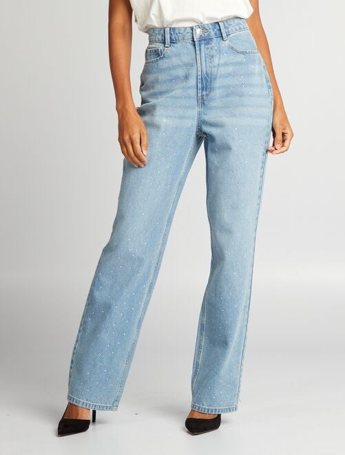 Straight-fit jeans met hoge taille en strass - Kiabi