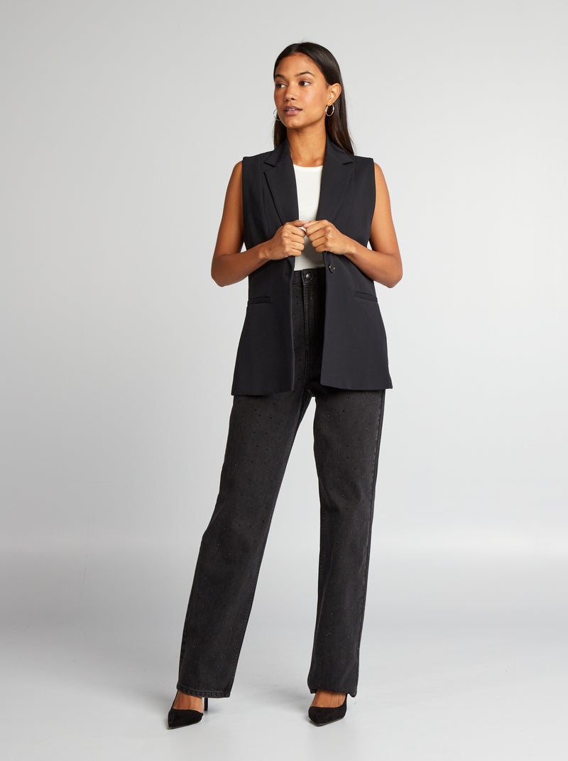 Straight-fit jeans met hoge taille en strass ZWART - Kiabi