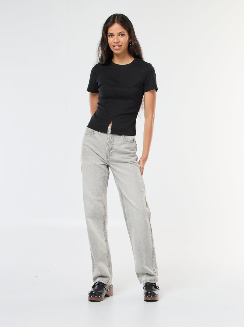 Straight-fit jeans met hoge taille Grijs - Kiabi