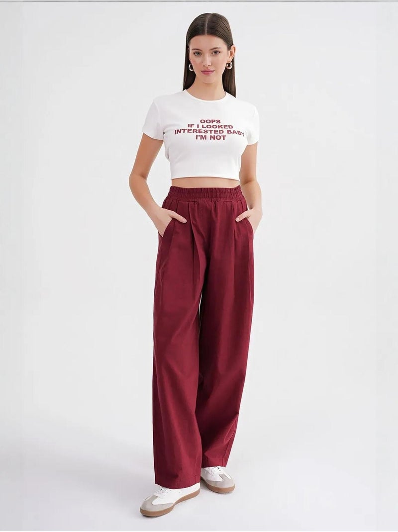 Straight fit linnen broek mixray Bordeauxrood - Kiabi