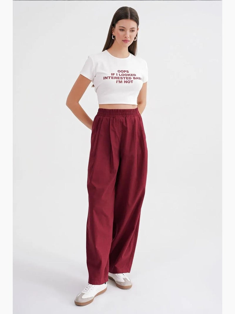 Straight fit linnen broek mixray Bordeauxrood - Kiabi