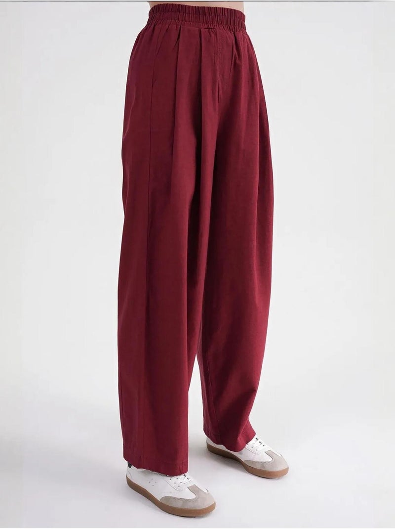 Straight fit linnen broek mixray Bordeauxrood - Kiabi