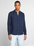 Straight-fit overhemd van dobbykatoen met ronde hals BLAUW - Kiabi