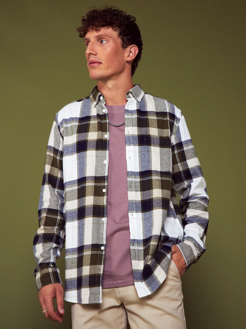 Straight-fit overhemd van flanel WIT - Kiabi