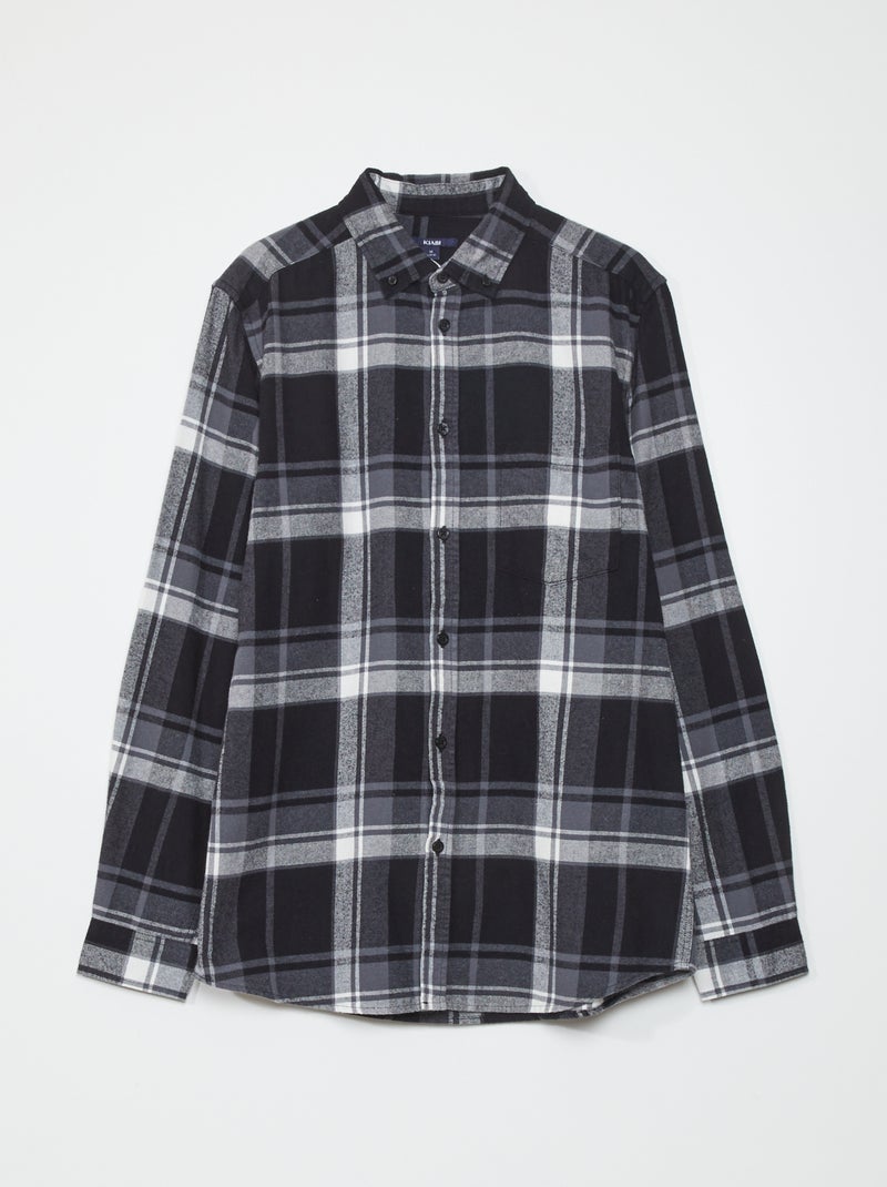 Straight-fit overhemd van flanel ZWART - Kiabi