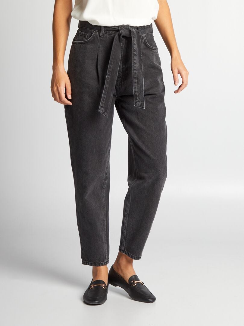Karlywindow Dames shorts hoge taille paperbag korte broek losse A-lijn zomerbroek met wijde pijpen, zwart, L