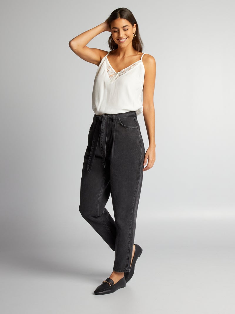 Straight-fit paperbag-jeans met hoge taille ZWART - Kiabi