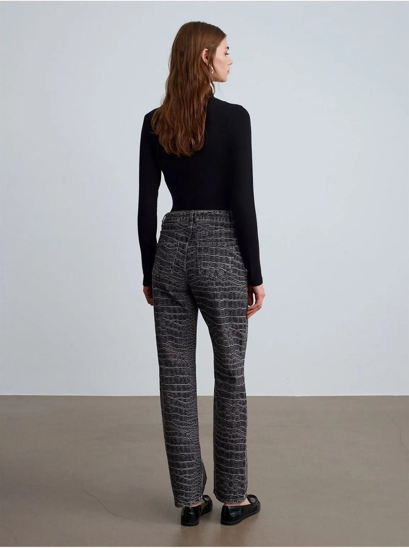 Straight jeans met hoge taille en structuur dilvin Grijs Zwart - Kiabi