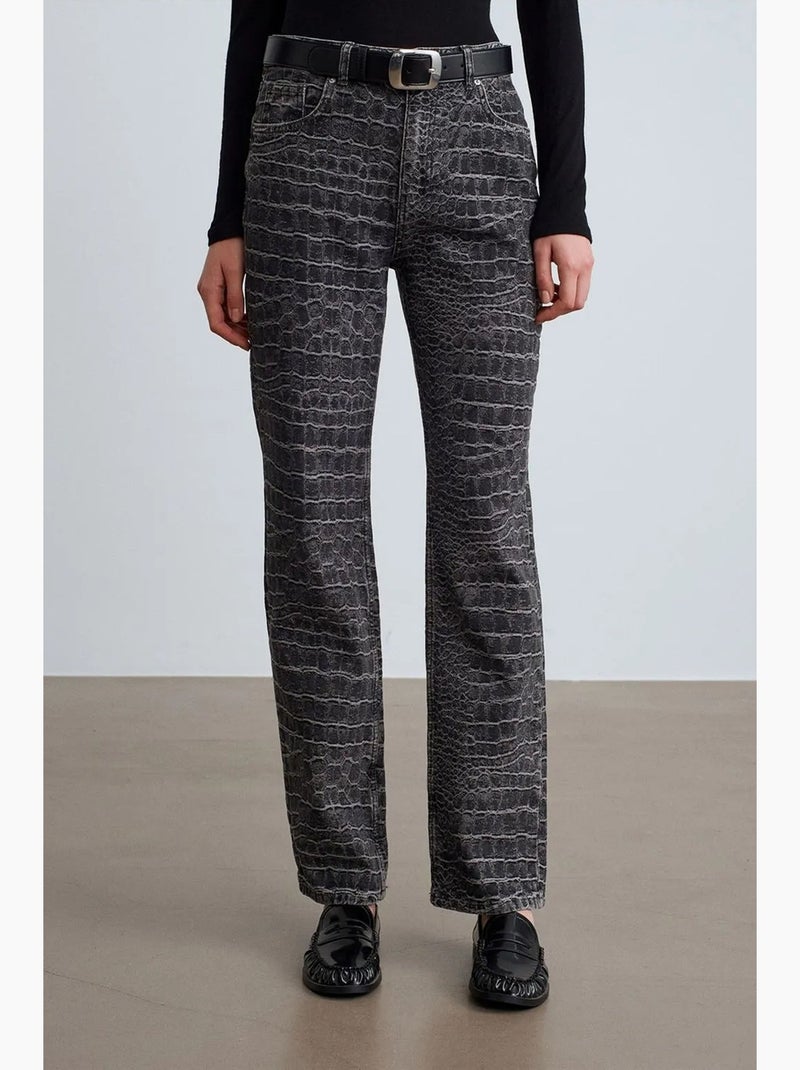 Straight jeans met hoge taille en structuur dilvin Grijs Zwart - Kiabi