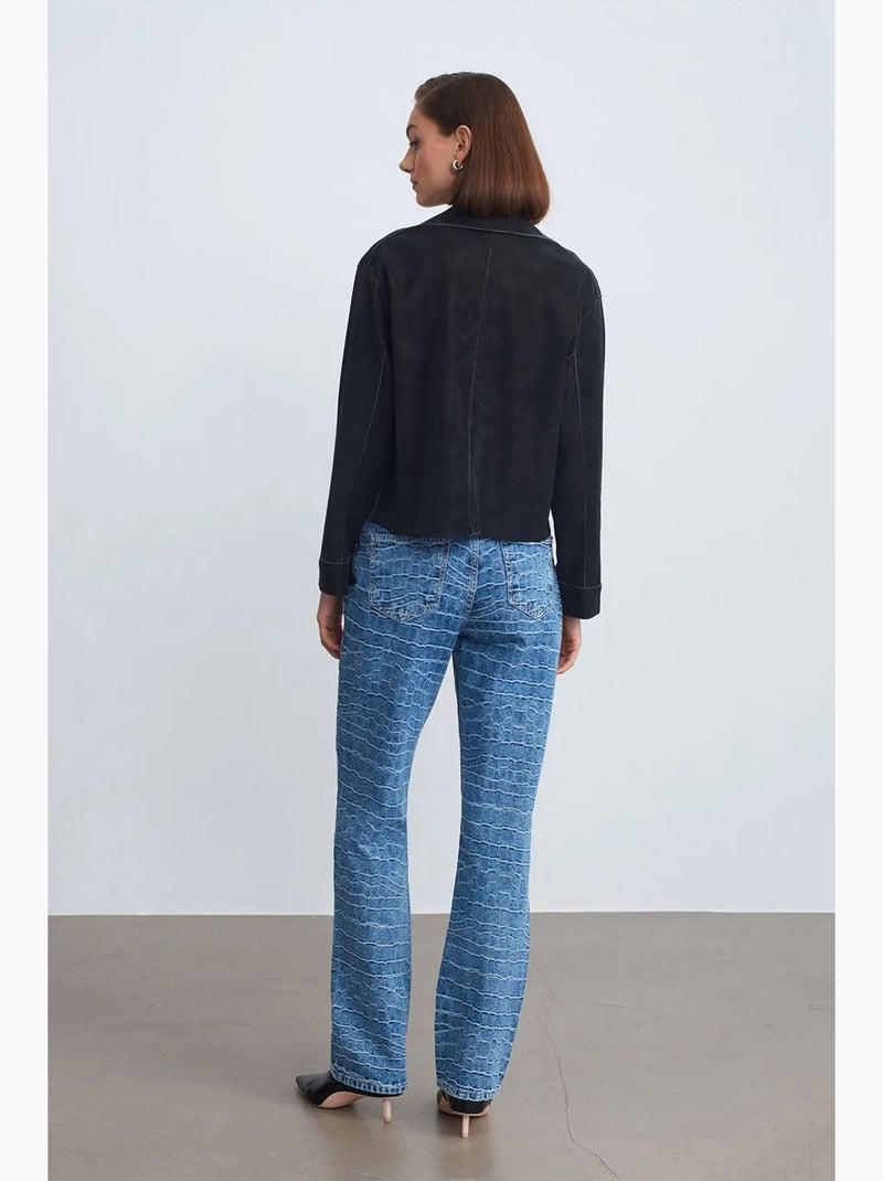 Straight jeans met hoge taille en structuur dilvin Saffierblauw - Kiabi