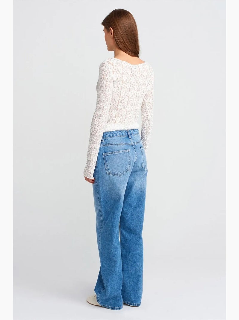 Straight jeans van katoen-denim met hoge taille dilvin Saffierblauw - Kiabi
