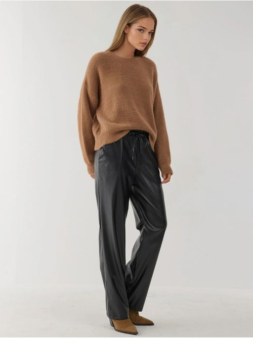 Straight leg broek van imitatieleer met elastische tailleband hiccup - Kiabi
