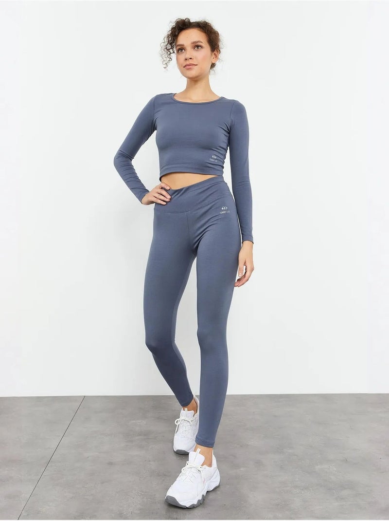 Strak crop top met lange mouwen tommy Grijs Zwart - Kiabi