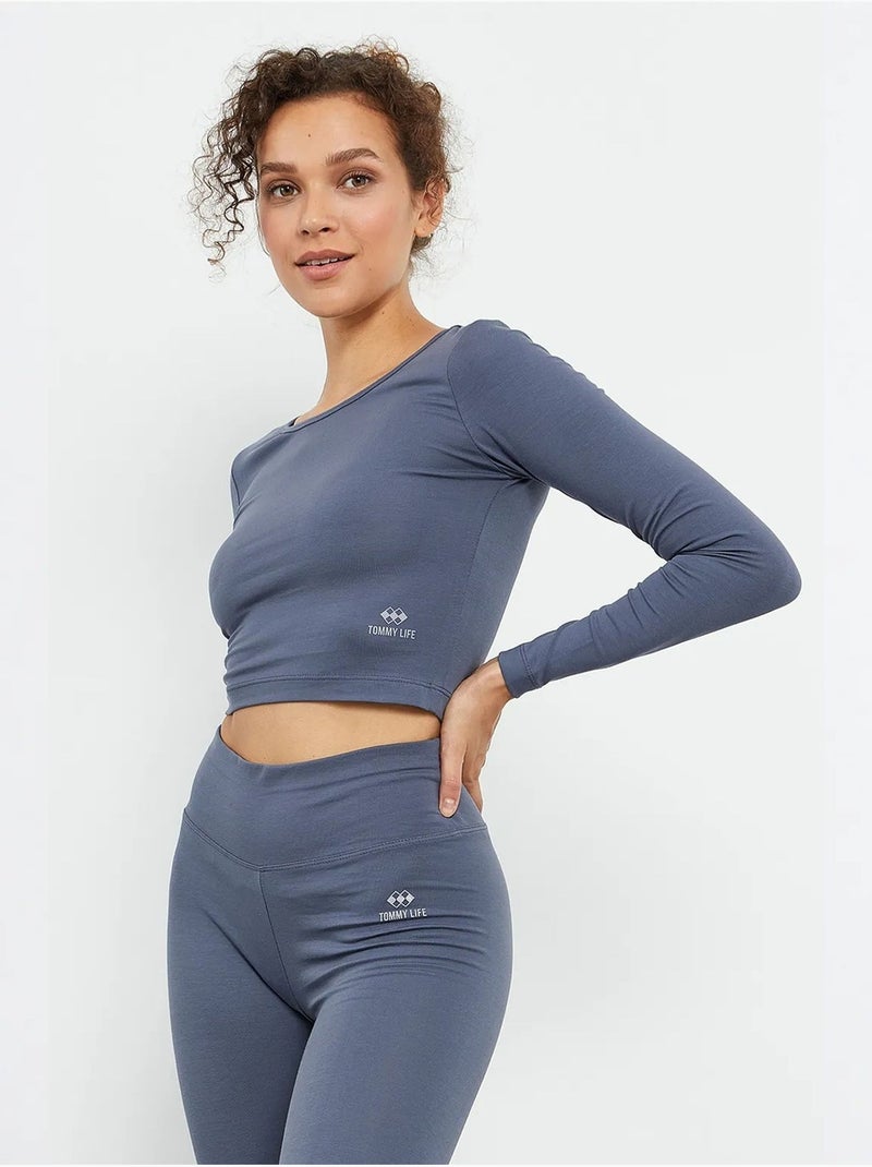 Strak crop top met lange mouwen tommy Grijs Zwart - Kiabi