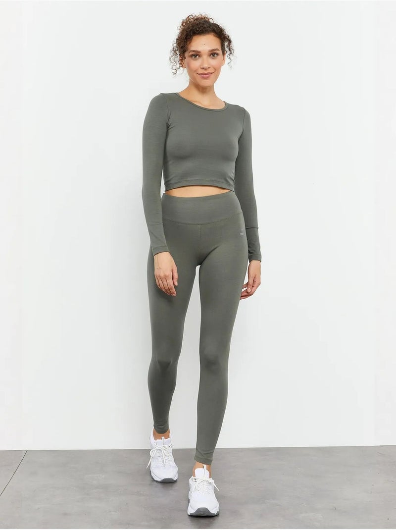 Strak crop top met lange mouwen tommy Kaki - Kiabi