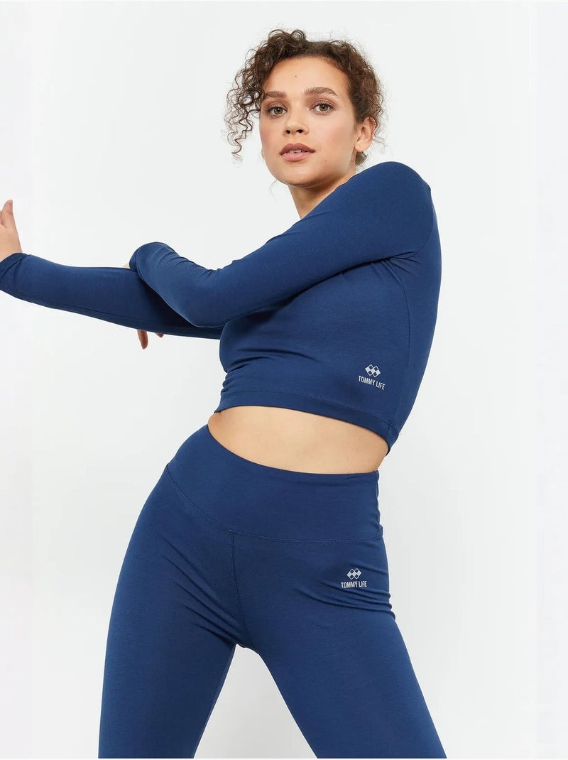 Strak crop top met lange mouwen tommy Marineblauw - Kiabi