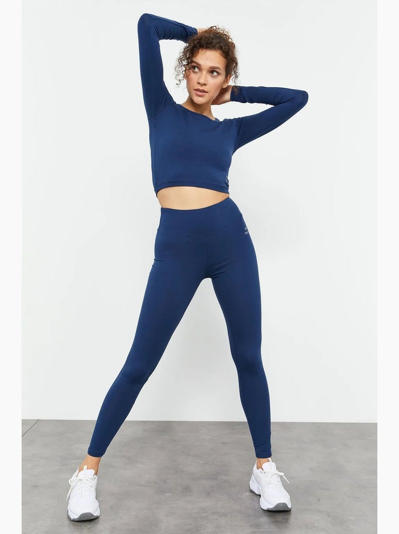 Strak crop top met lange mouwen tommy Marineblauw - Kiabi
