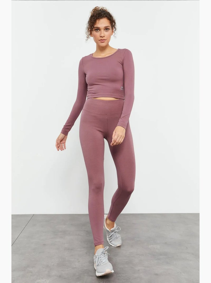 Strak crop top met lange mouwen tommy Mauve - Kiabi