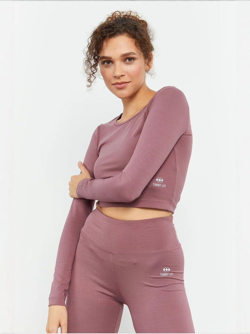 Strak crop top met lange mouwen tommy Mauve - Kiabi
