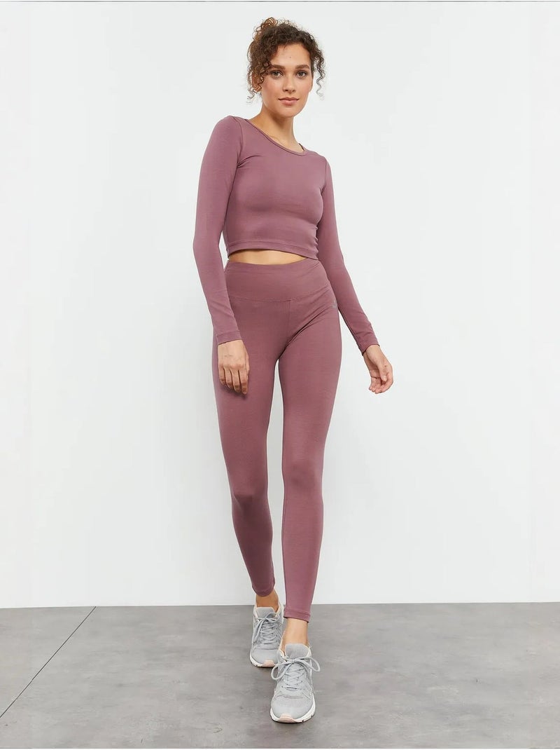 Strak crop top met lange mouwen tommy Mauve - Kiabi