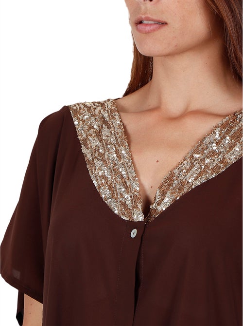 Strand tuniek shirt bright sequins chocolade - Kiabi
