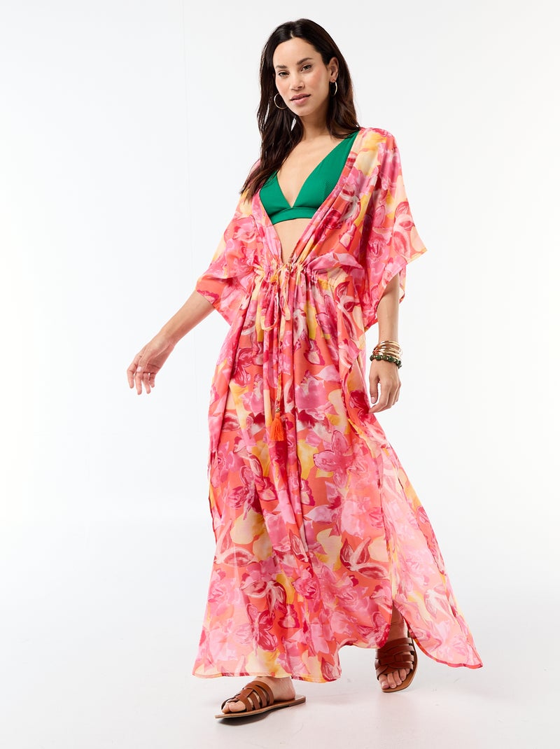Strandjurk met print, lange snit Oranje - Kiabi