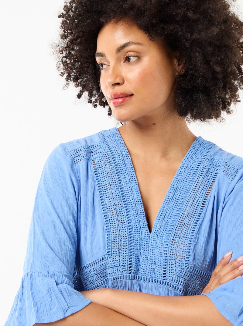 Strandjurk van crêpetricot en macramé Blauw - Kiabi