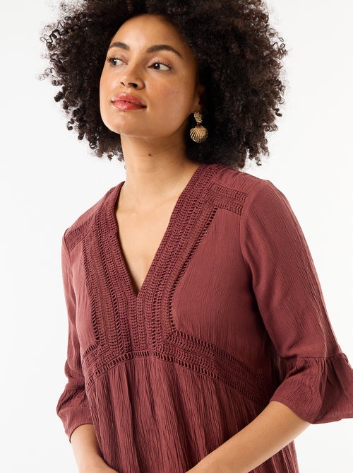 Strandjurk van crêpetricot en macramé - Kiabi
