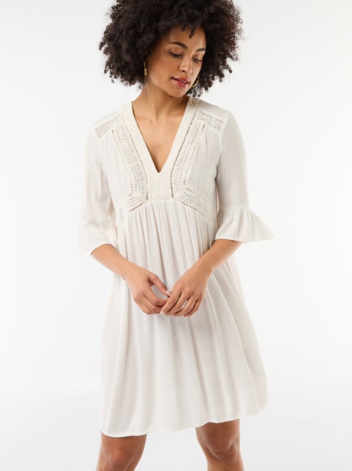 Strandjurk van crêpetricot en macramé - Kiabi