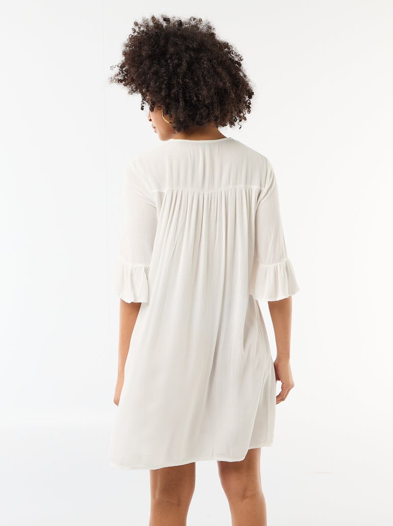 Strandjurk van crêpetricot en macramé Wit - Kiabi