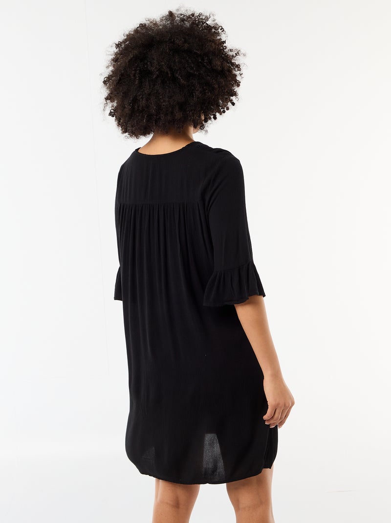 Strandjurk van crêpetricot en macramé Zwart - Kiabi