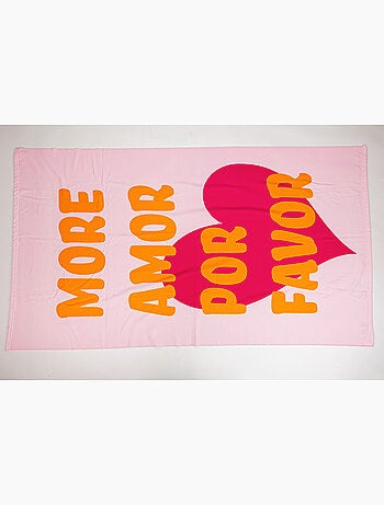 Strandlaken 100x180 cm 100% Polyester | More Amor Por Favor Roze Fuchsia Oranje Hart XL | Sneldrogen