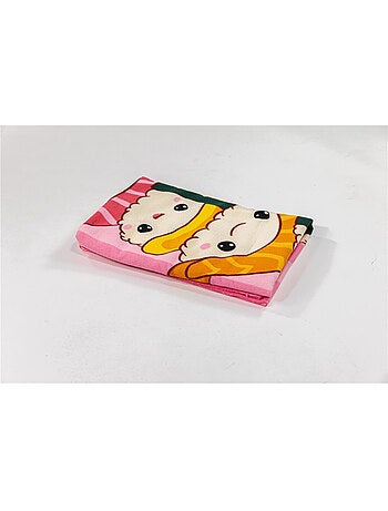 Strandlaken 70x140 cm 100% Polyester | Kawaii Sushi & Rolls Gestapeld Roze Strepen Japans