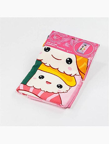 Strandlaken 70x140 cm 100% Polyester | Kawaii Sushi & Rolls Gestapeld Roze Strepen Japans