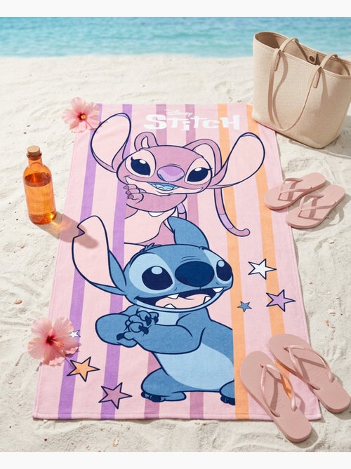 Strandlaken Disney Stitch 70x140 cm 100% Polyester | Stitch & Angel Strepen Pastel Roze Oranje - Kiabi Strandlaken Disney Stitch 70x140 cm 100% Polyester | Stitch & Angel Strepen Pastel Roze Oranje - Kiabi