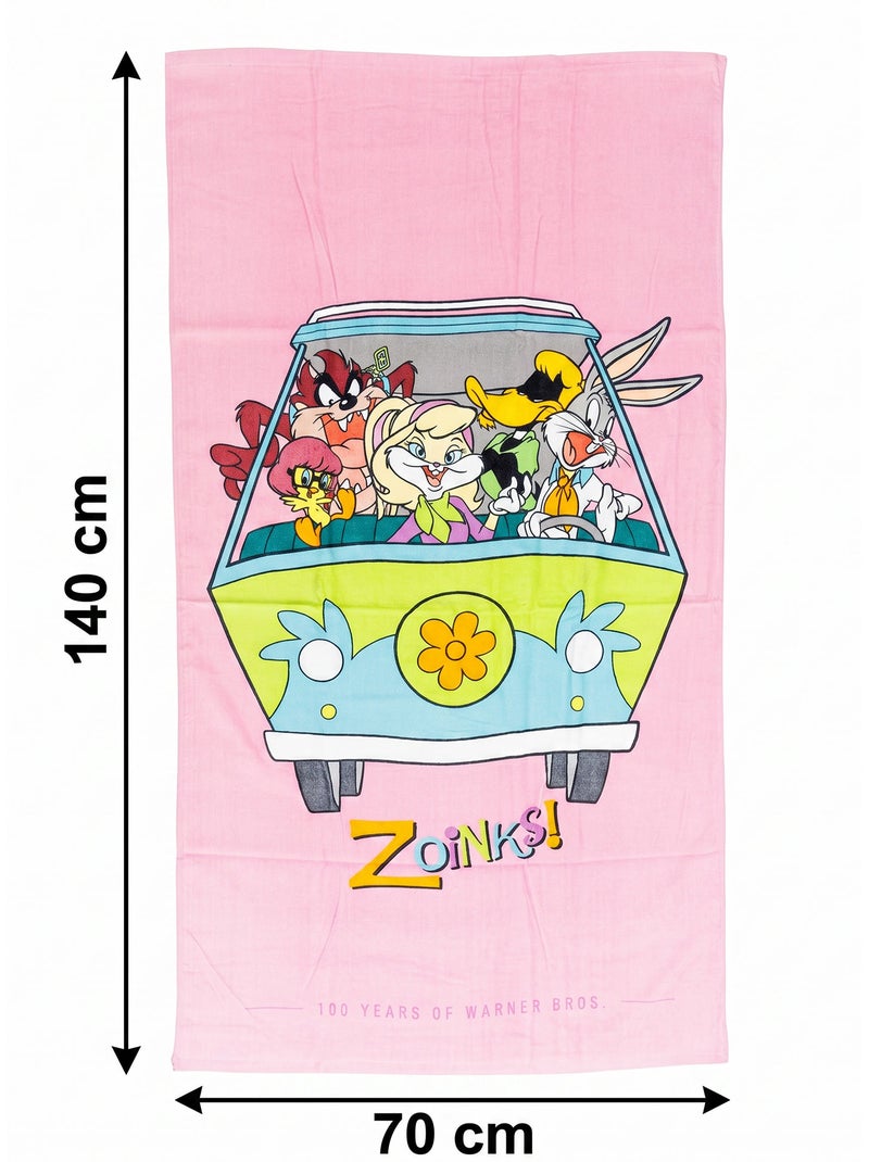 Strandlaken Looney Tunes Warner Bros. 100 jaar 70x140cm – Collector Editie – 100% Katoen Zwart Roze - Kiabi