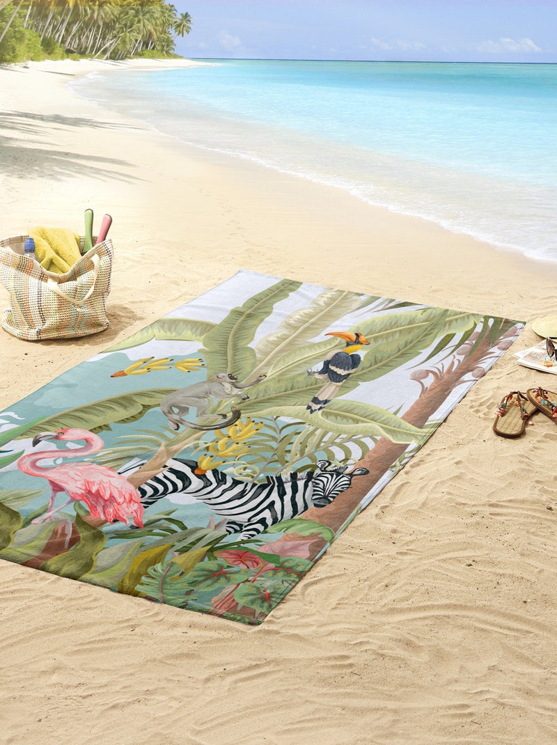 Strandlaken met jungleprint GROEN - Kiabi