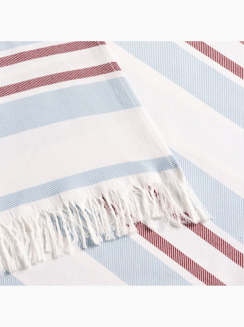 Strandpareo en handdoek van reliëfstof, Fouta - Gamusi. Blauw Rood - Kiabi