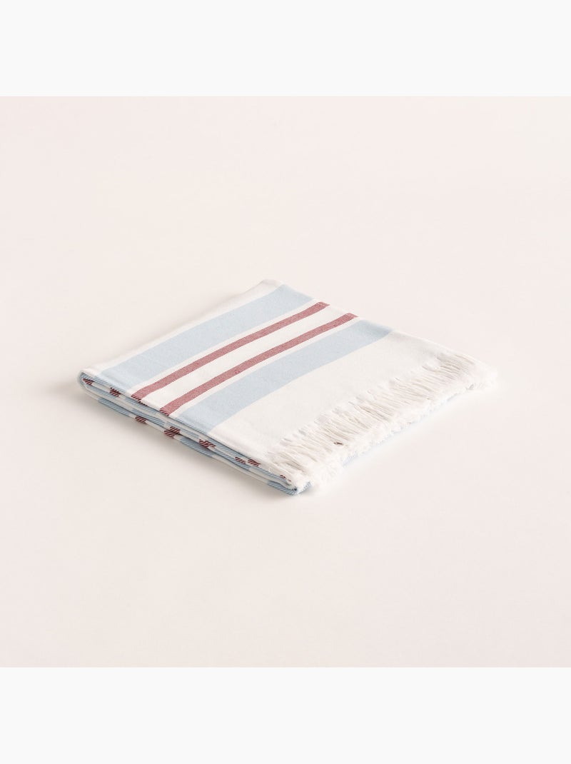 Strandpareo en handdoek van reliëfstof, Fouta - Gamusi. Blauw Rood - Kiabi