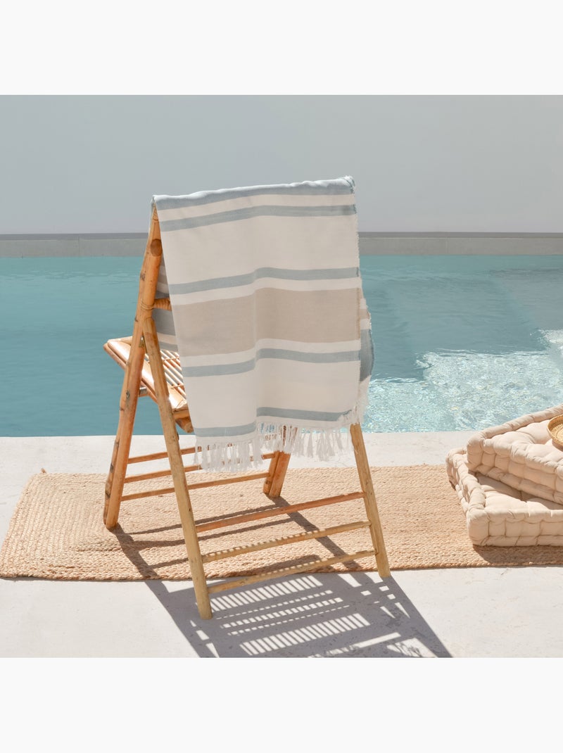 Strandpareo en handdoek van reliëfstof, Fouta - Gamusi. Wit Blauw - Kiabi