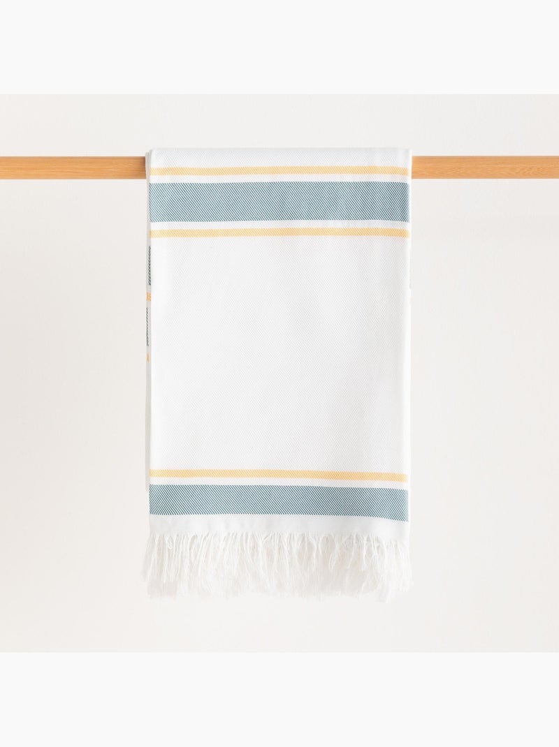 Strandpareo en handdoek van reliëfstof, Fouta - Gamusi. Wit Groen - Kiabi