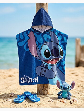 Strandponcho Disney Stitch 55x110cm – Close-Up Donkerblauw – Capuchon – 100% Polyester – Officiële D