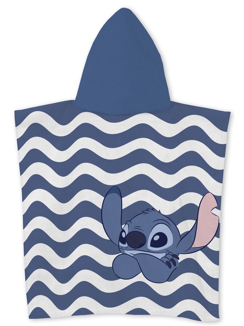 Strandponcho Disney Stitch 55x110cm – Surf Golven Blauw – Capuchon – 100% Polyester – Officiële Disn Zwart Blauw - Kiabi