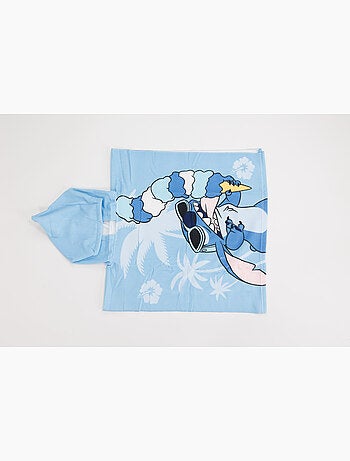 Strandponcho Disney Stitch IJsje 55x110cm – Hemelsblauw Hibiscus – Capuchon – 100% Polyester – Offic