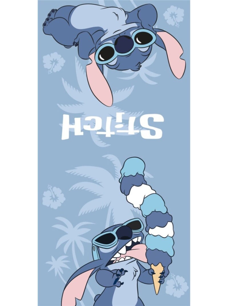 Strandponcho Disney Stitch IJsje 55x110cm – Hemelsblauw Hibiscus – Capuchon – 100% Polyester – Offic Zwart Hemelsblauw - Kiabi