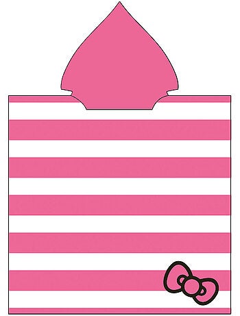 Strandponcho Hello Kitty 60x120cm – Roze Witte Strepen – Puntige Capuchon – 100% Polyester – Officië