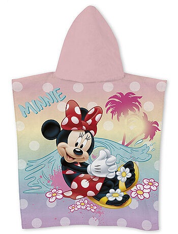 Strandponcho Minnie Mouse Happy Days 55x110cm – Pastel Roze – Capuchon – 100% Polyester – Officiële