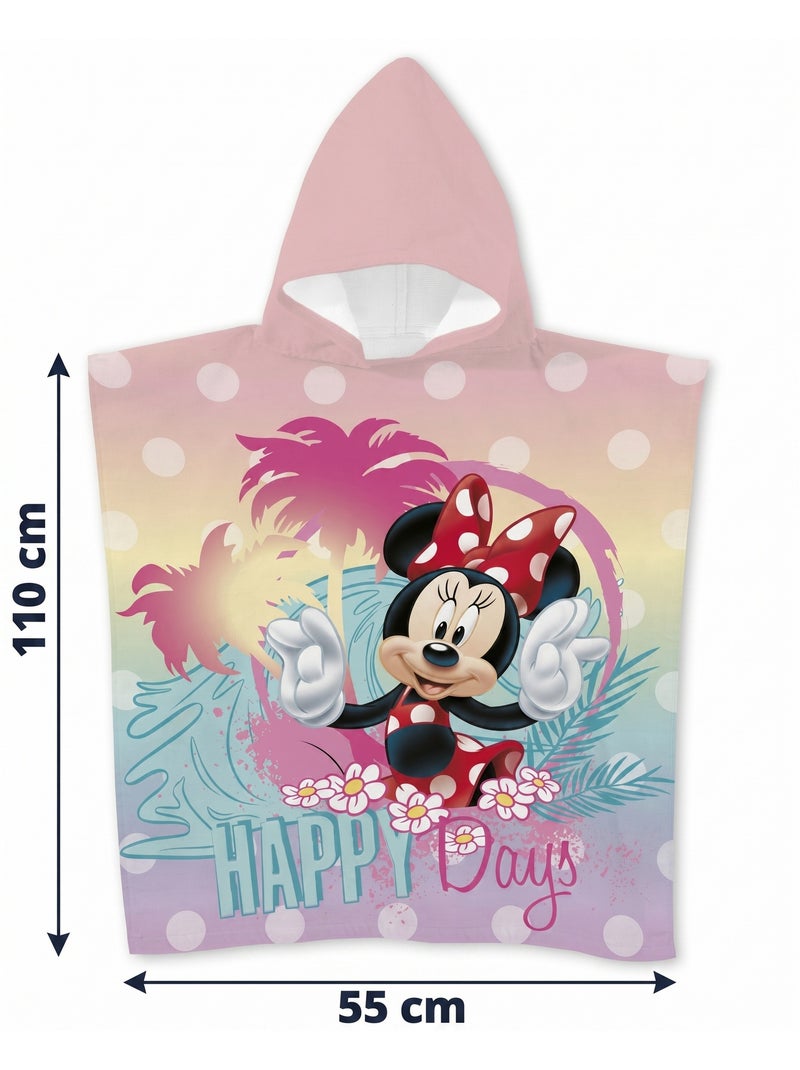 Strandponcho Minnie Mouse Happy Days 55x110cm – Pastel Roze – Capuchon – 100% Polyester – Officiële Zwart Lichtroze - Kiabi